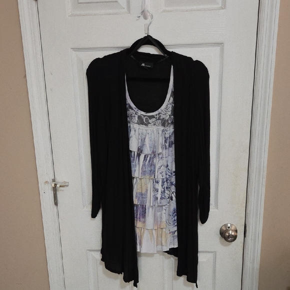 AB Studio Black and White Layered Blouse - Picture 1 of 4